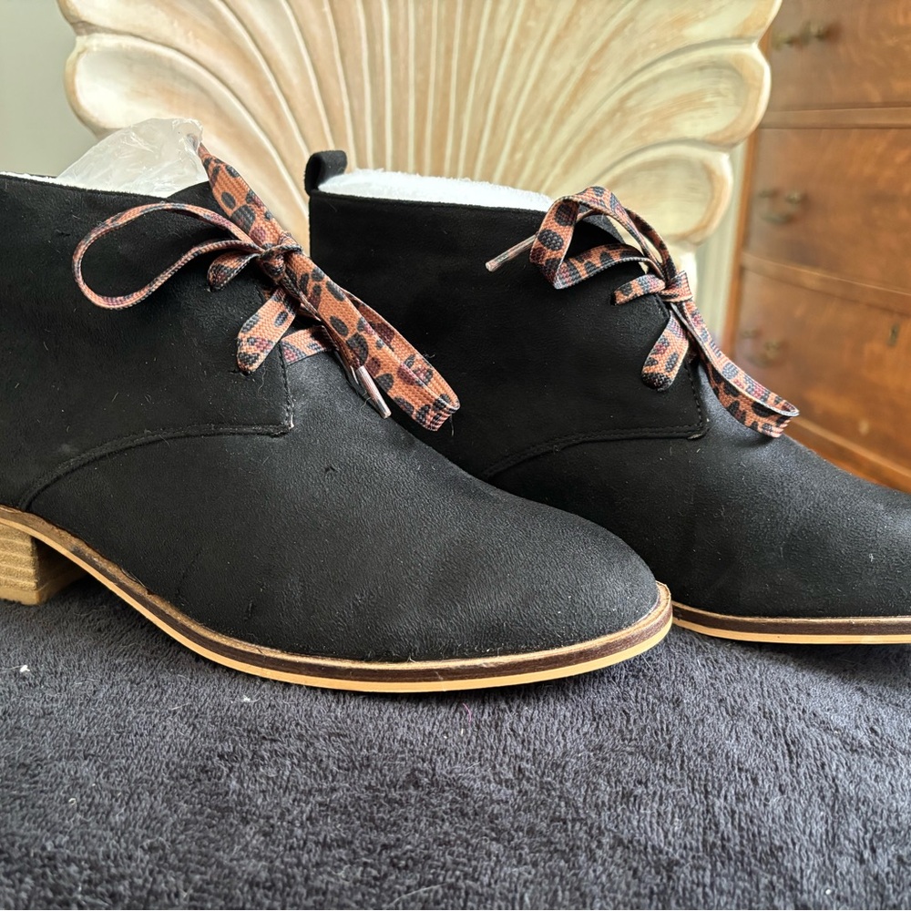 Corkys Black Lace-Up Ankle Boots with Patterned Laces